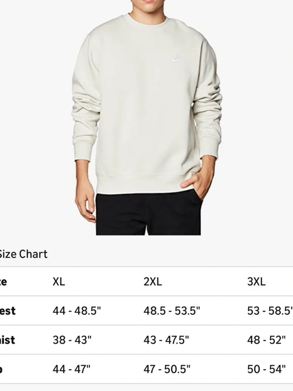 Nike Men's Cream Fleece Crewneck Men’s XL BV2662-133